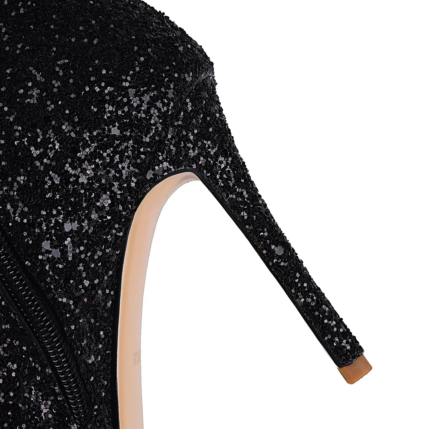 Damen Stiefel Kniehoch Glitzer Spitze Stilettoabsatz