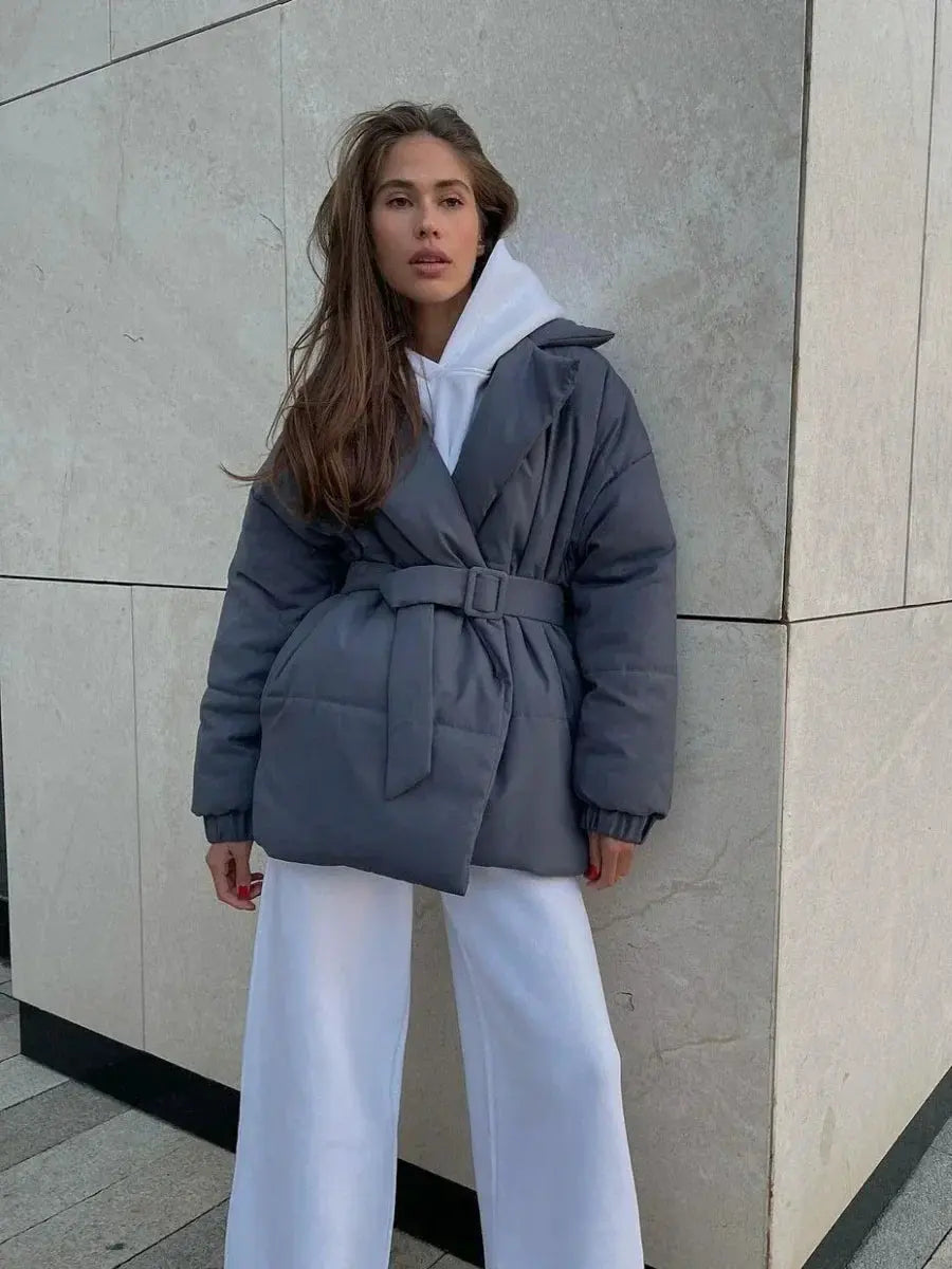 Damen Pufferjacke Mit Gürtel Warm - Norvielle
