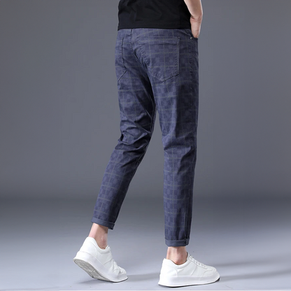 Herren Slim-Fit-Hosen Kariert -Grau