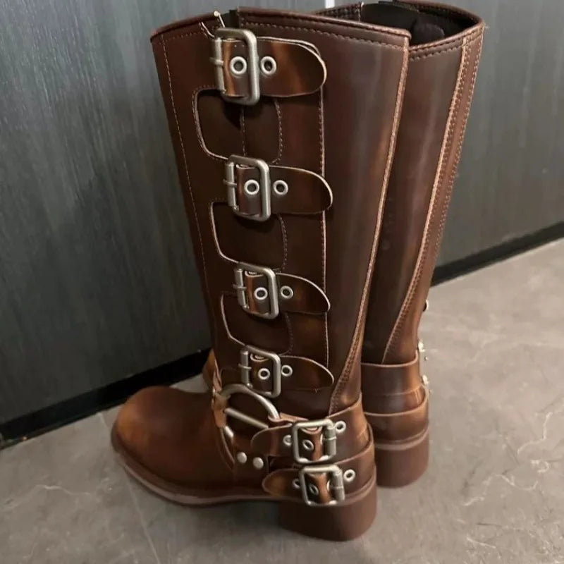 Damen Westernstiefel Hohe Rohrstiefel Freizeitschuhe