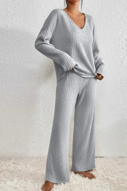 Damen Loungewear Set 2-teilig Rippstrick Bequem