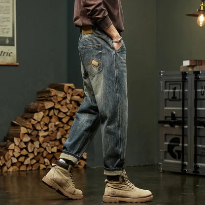Herren Jeans Vintage Lässig Blau