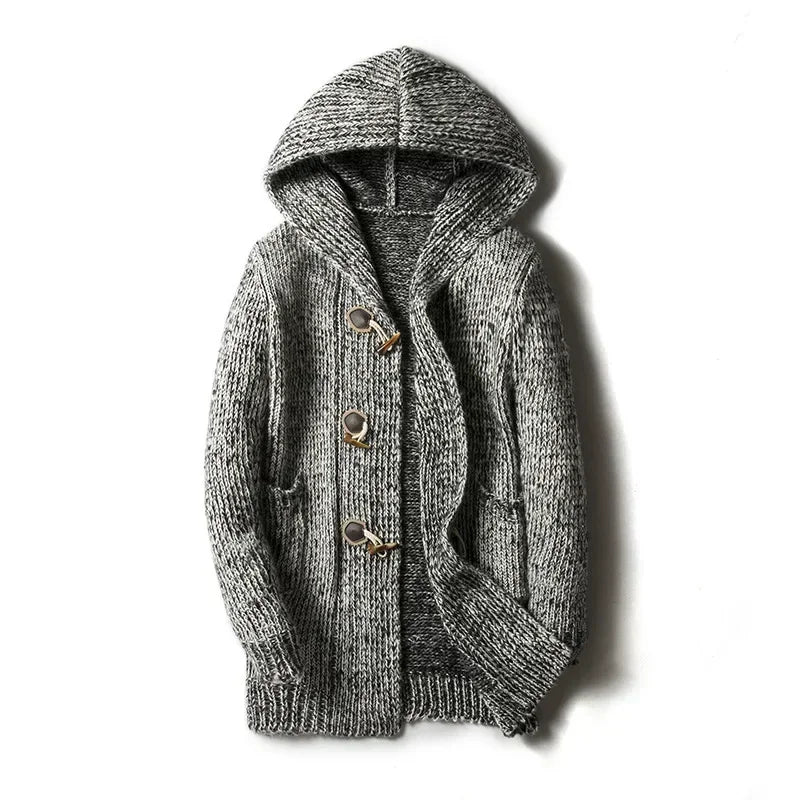 Herren Jacke Grobgestrickt mit Kapuze Winter