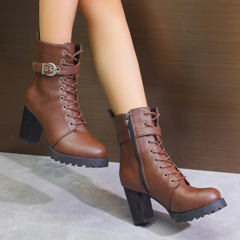 Damen Schnürstiefeletten Schnalle
