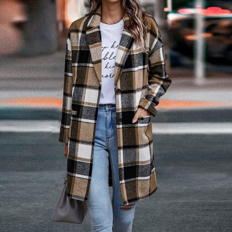 BethanysJacket karierte Übergangsjacke Damen braun Casual Look