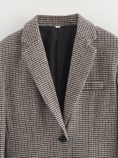 Damen Blazer Kariert Oversized Klassisch