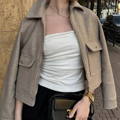 Damen Freizeitjacke Wollmix Reißverschluss Warm