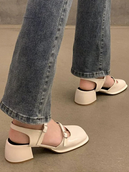 Damen Blocksandale Quadratisch Vintage Stil