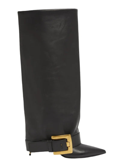 Damen High Heel Stiefel Goldene Schnalle