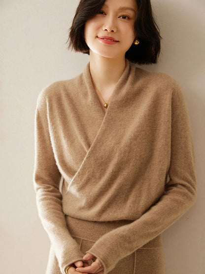 Damen Wickelpullover Überkreuzdesign aus Kaschmir Modern