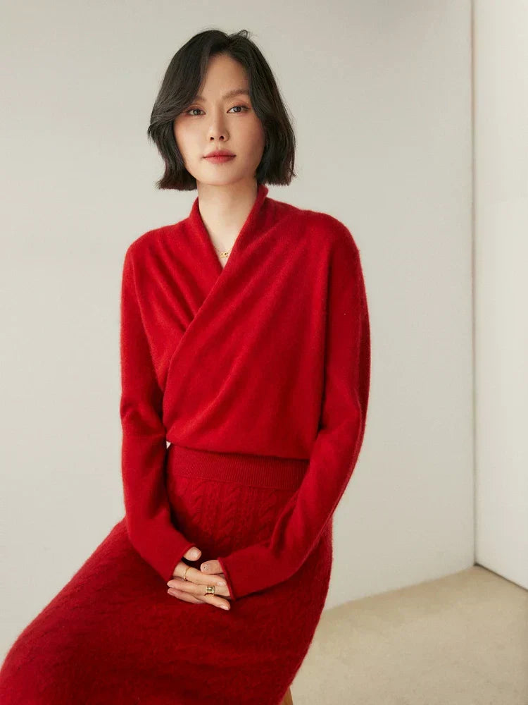 Damen Wickelpullover Überkreuzdesign aus Kaschmir Modern