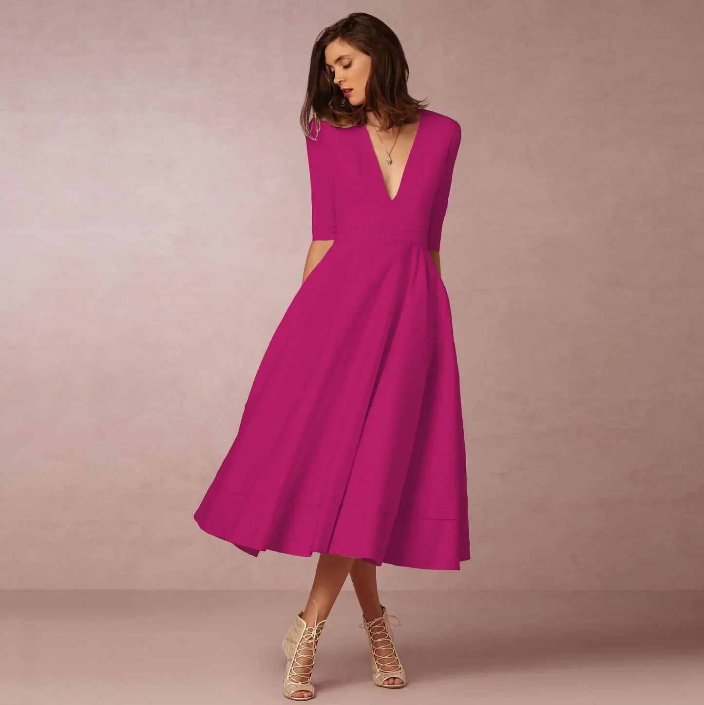 Damen Midi Kleid Fließend Lang