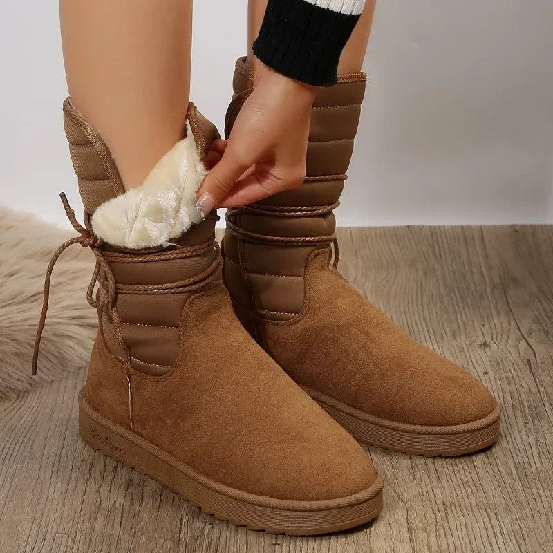 Damen Winterstiefel Warme Fellfütterung Schnürboots - Norvielle