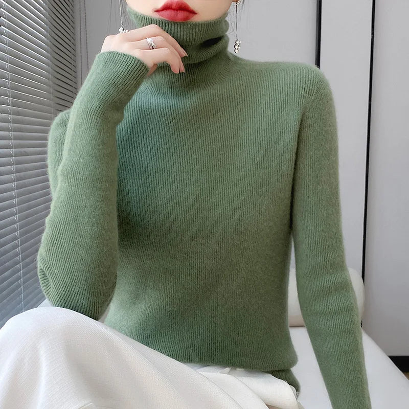 Damen Wollpullover Rollkragen Warm