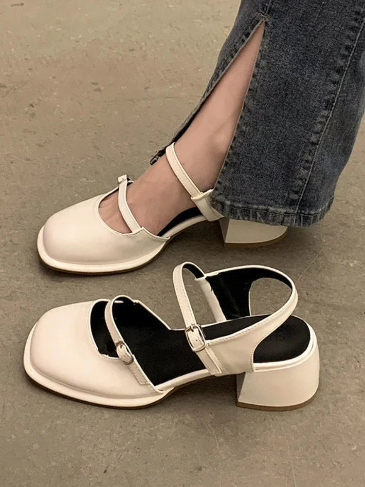 Damen Blocksandale Quadratisch Vintage Stil - Norvielle