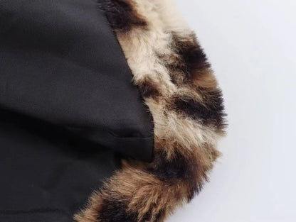 Leopardenmuster Damenmantel Kunstfell Winter