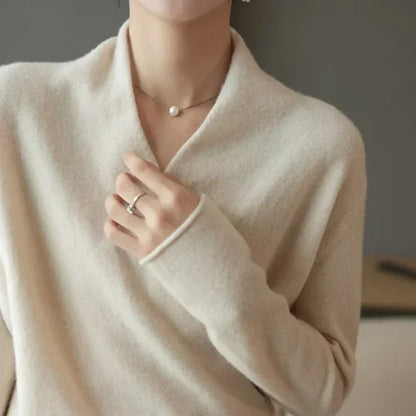 Damen Wickelpullover V-Ausschnitt Weich Warm