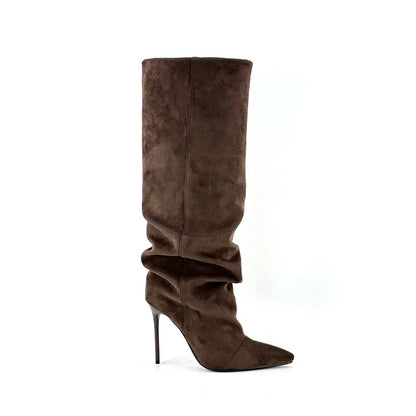 Damen Stiefel Stilettoabsatz Wildleder Schmal