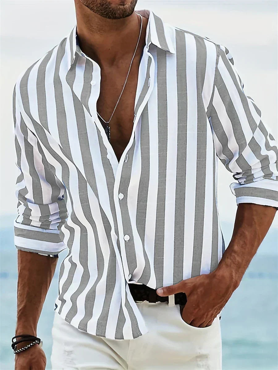 Herren Hemd Streifen Button-Down Casual