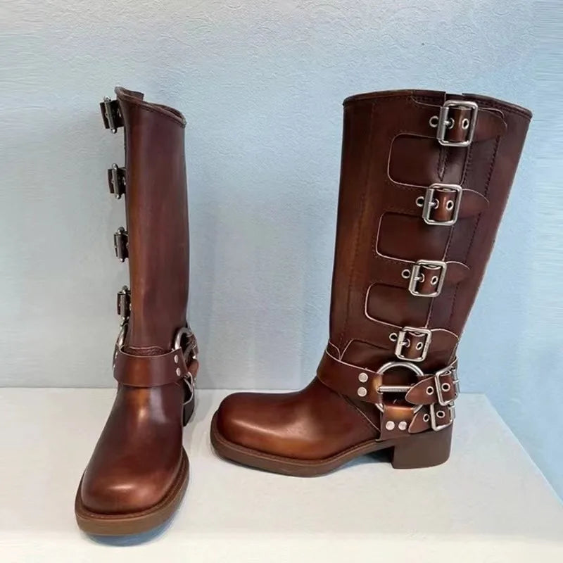 Damen Westernstiefel Hohe Rohrstiefel Freizeitschuhe