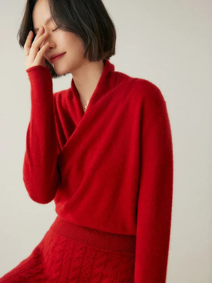Damen Wickelpullover Überkreuzdesign aus Kaschmir Modern