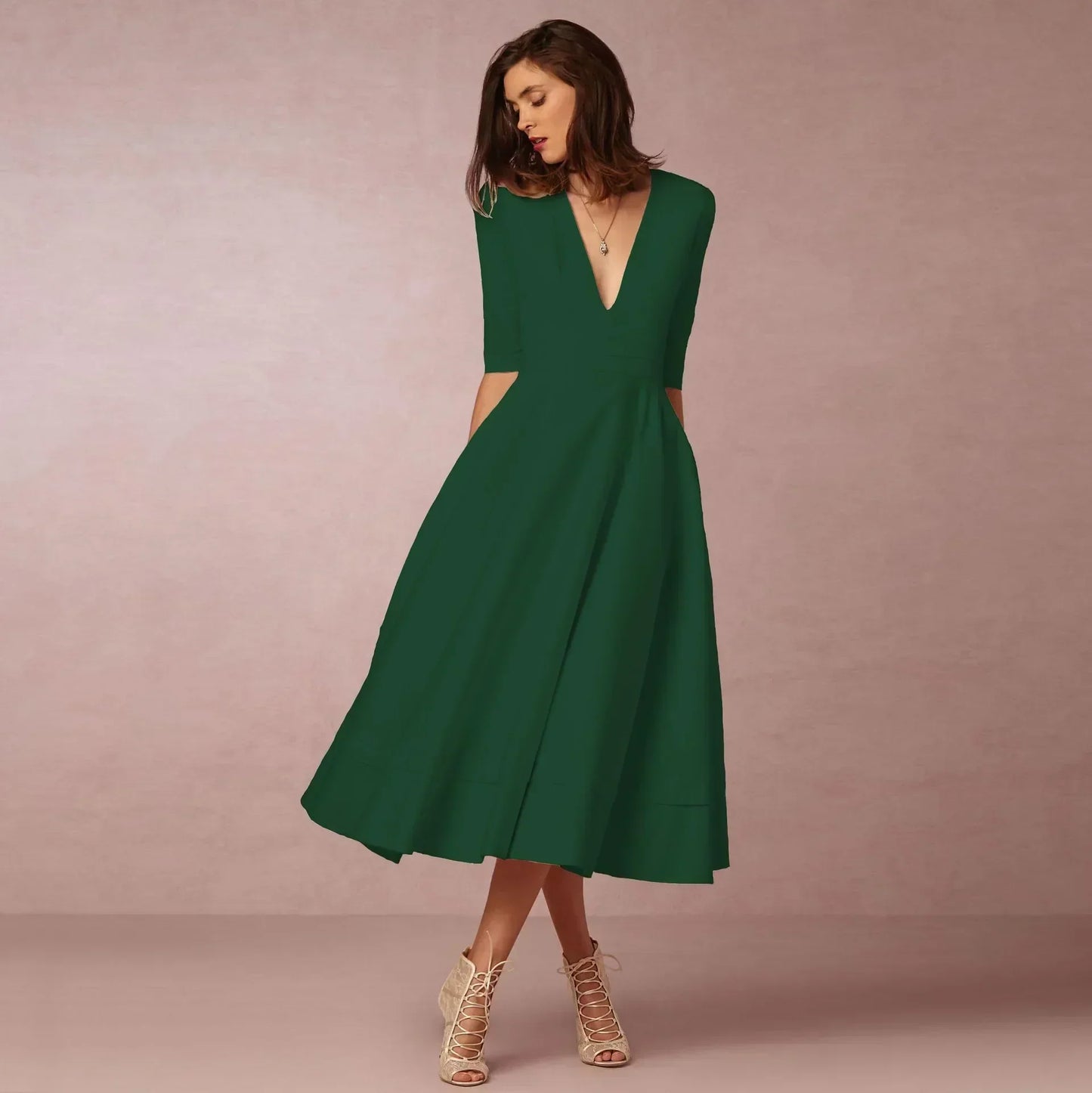 Damen Midi Kleid Fließend Lang