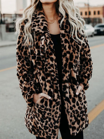 Damen Leopardenjacke Faux Fell Winterjacke