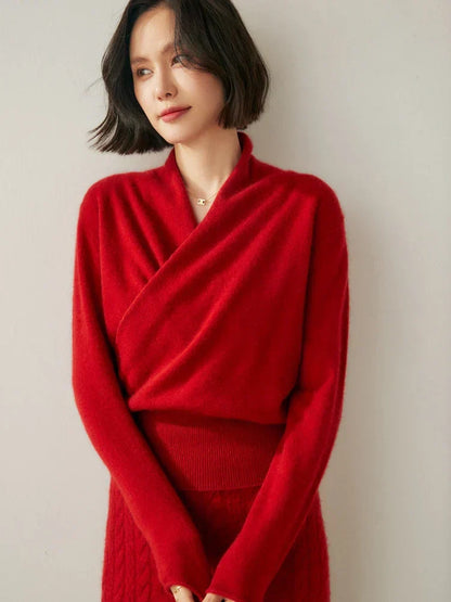 Damen Wickelpullover Überkreuzdesign aus Kaschmir Modern