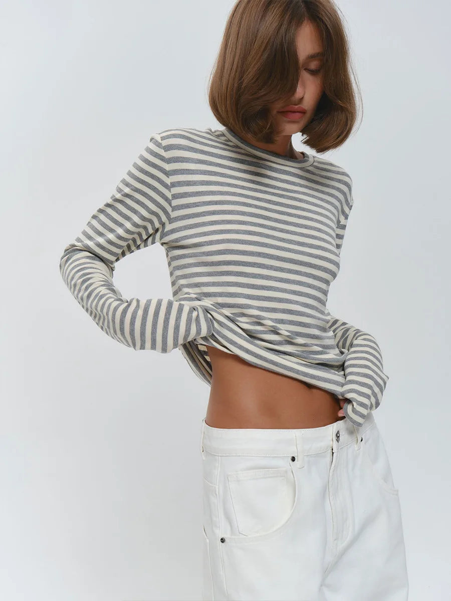 Damen Langarmshirt Streifen Classic