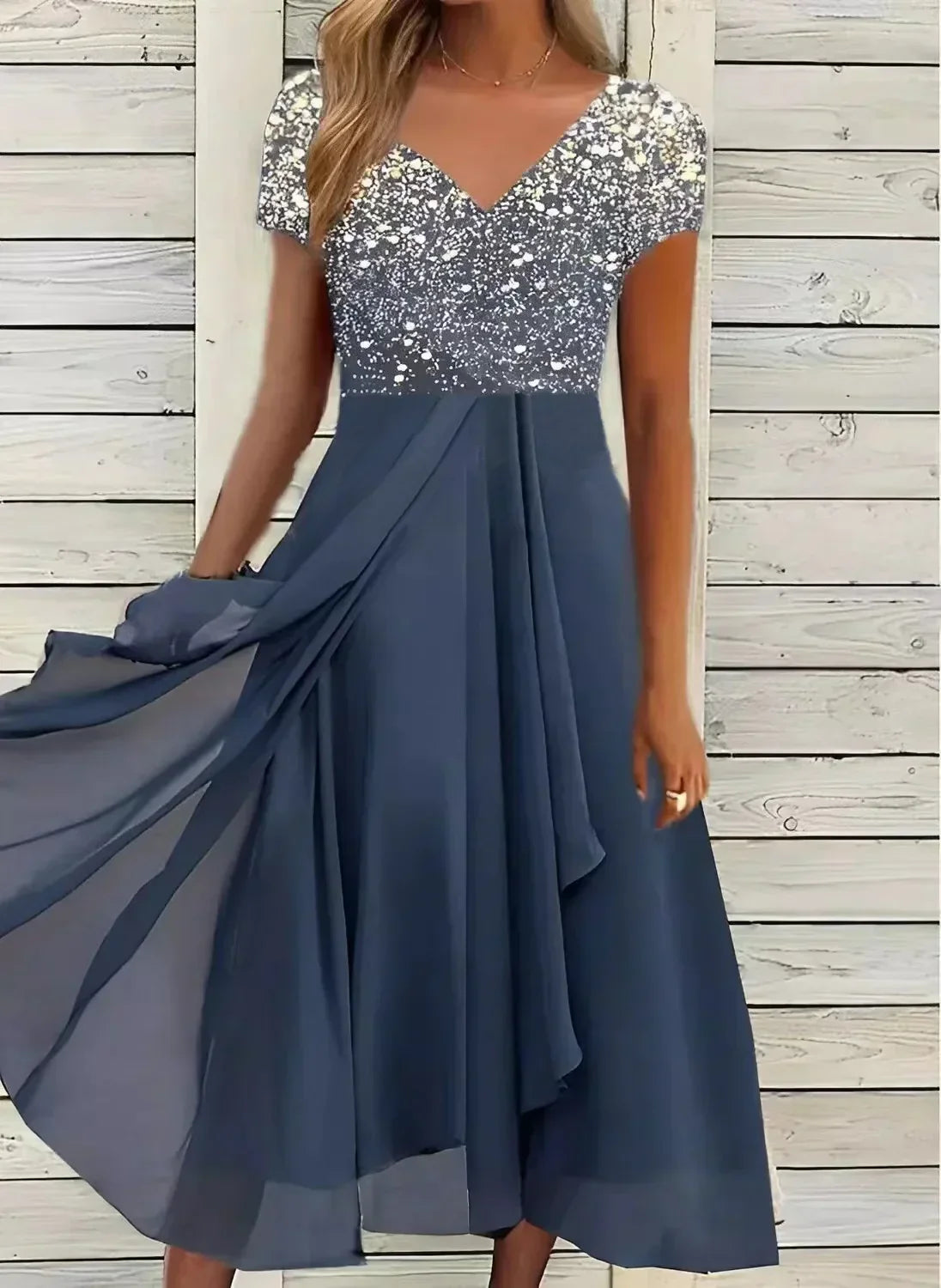 Damen Sommerkleid Blumenmuster Kurzärmlig Fließend