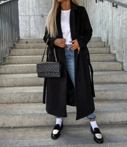 Damen Trenchcoat Langärmelig Knopfleiste Klassisch