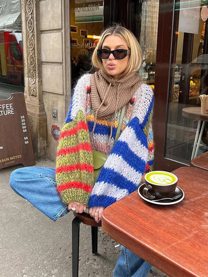 Damen Strickpullover Multicolor Winterwarm