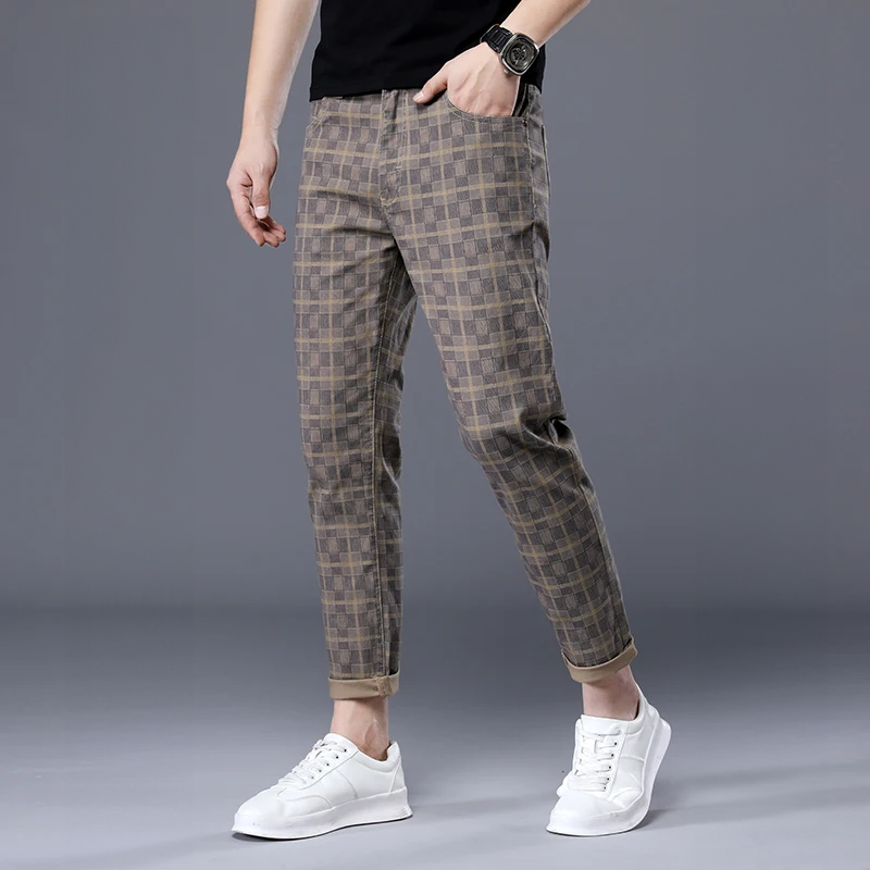 Herren Slim-Fit-Hosen Kariert -Grau
