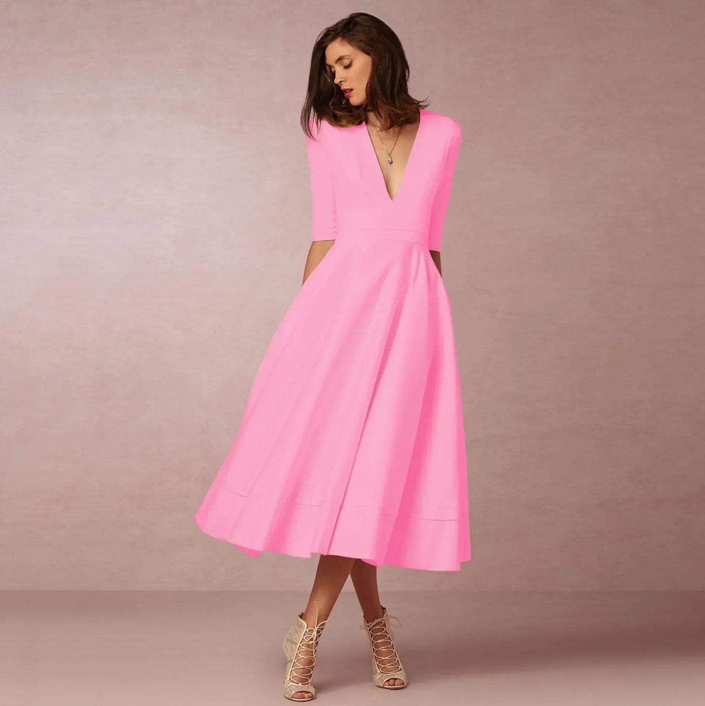 Damen Midi Kleid Fließend Lang