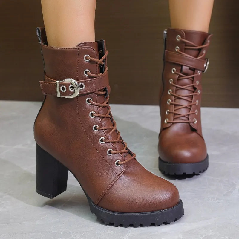 Damen Schnürstiefeletten Schnalle