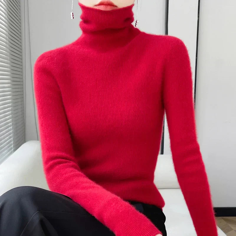 Damen Wollpullover Rollkragen Warm