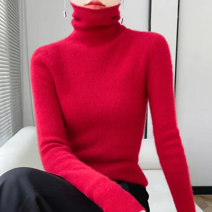 Damen Wollpullover Rollkragen Warm