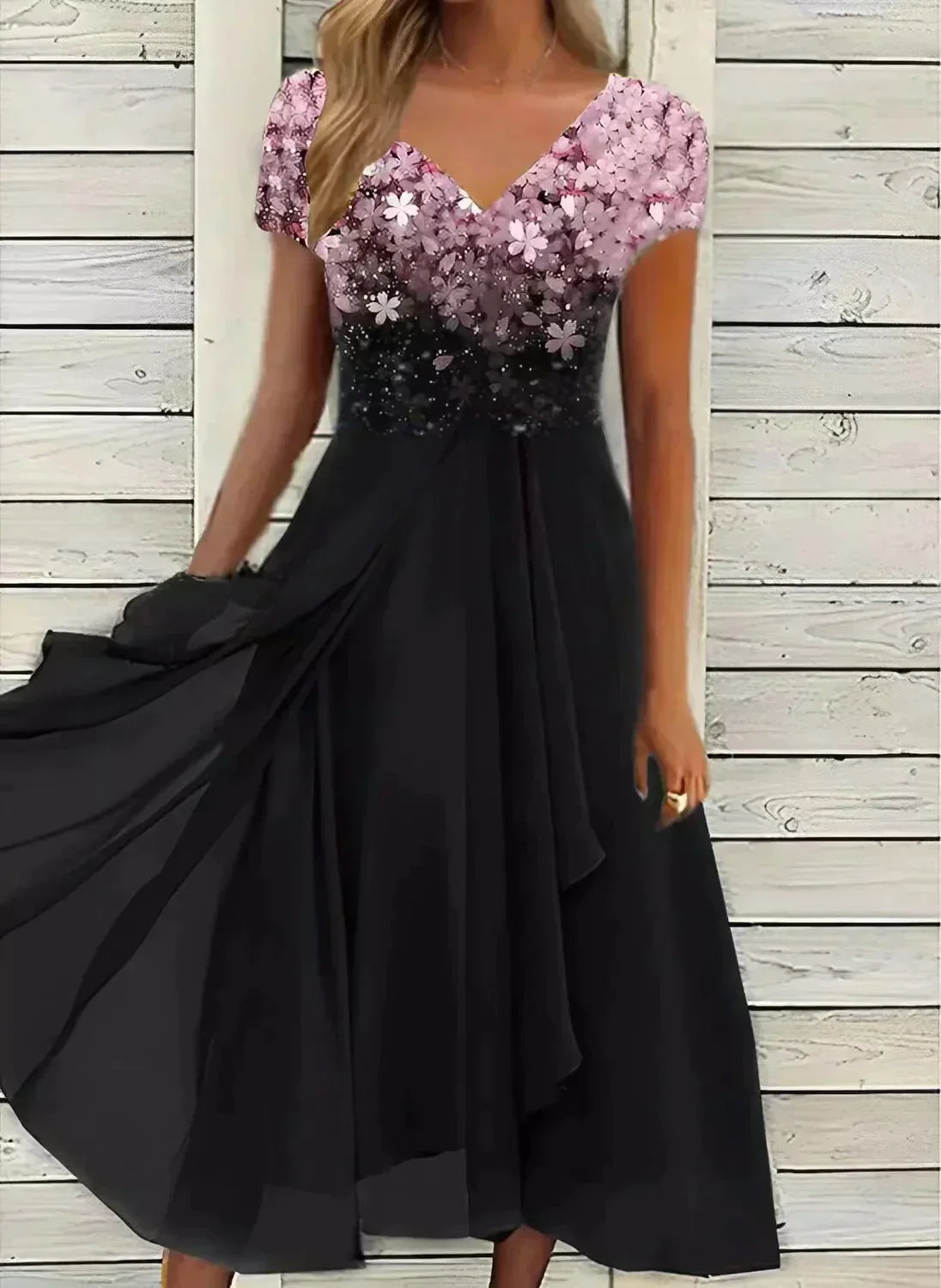 Damen Sommerkleid Blumenmuster Kurzärmlig Fließend