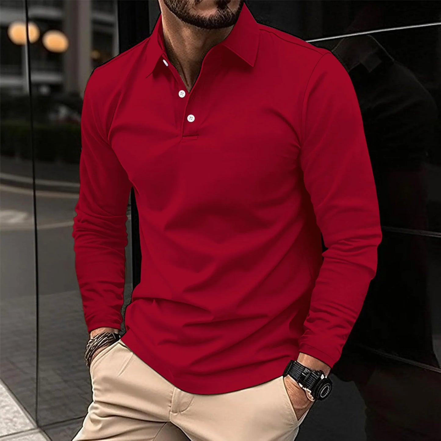 Herren Langarm-Poloshirt Klassisch Elegant