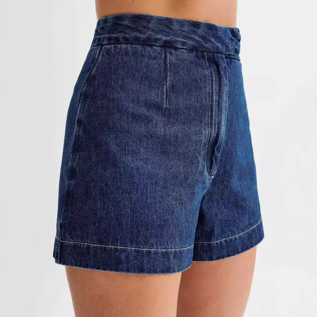Denim Zweiteiler Damen Set mit Weste und Shorts Sommer