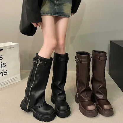 Damen Kniehohe Plateau-Stiefel