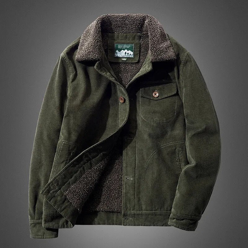 Herren Cordjacke Warme Fleece-Winterjacke