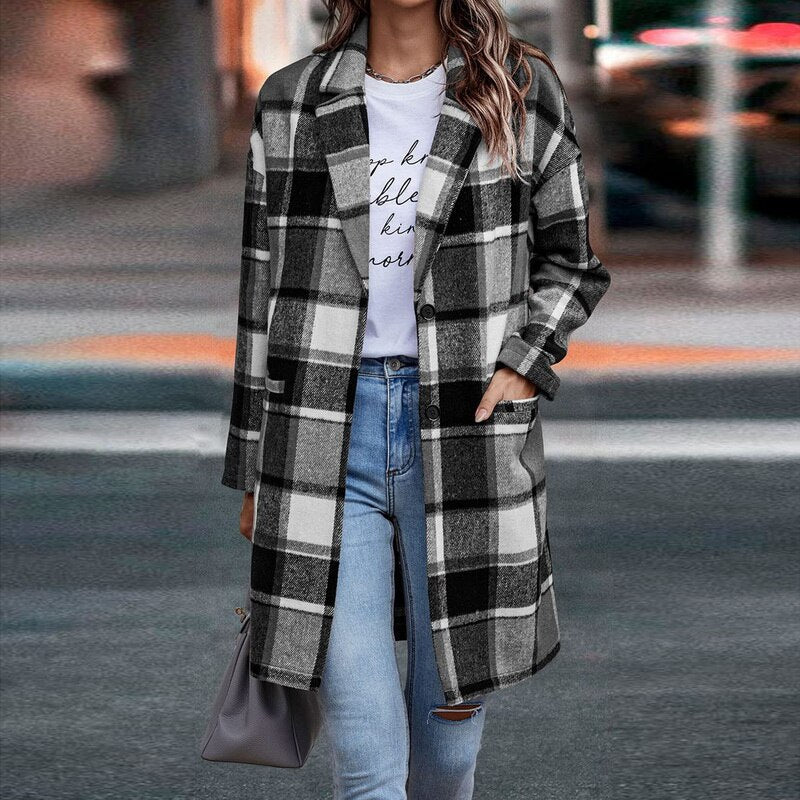 BethanysJacket karierte Übergangsjacke Damen schwarz Karo Muster
