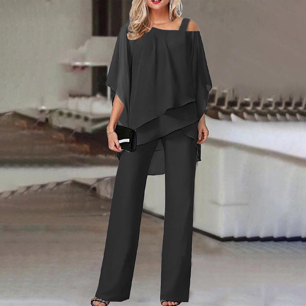 Damen Kleid Cold-Shoulder Fließend Elegant Schwarz - Norvielle