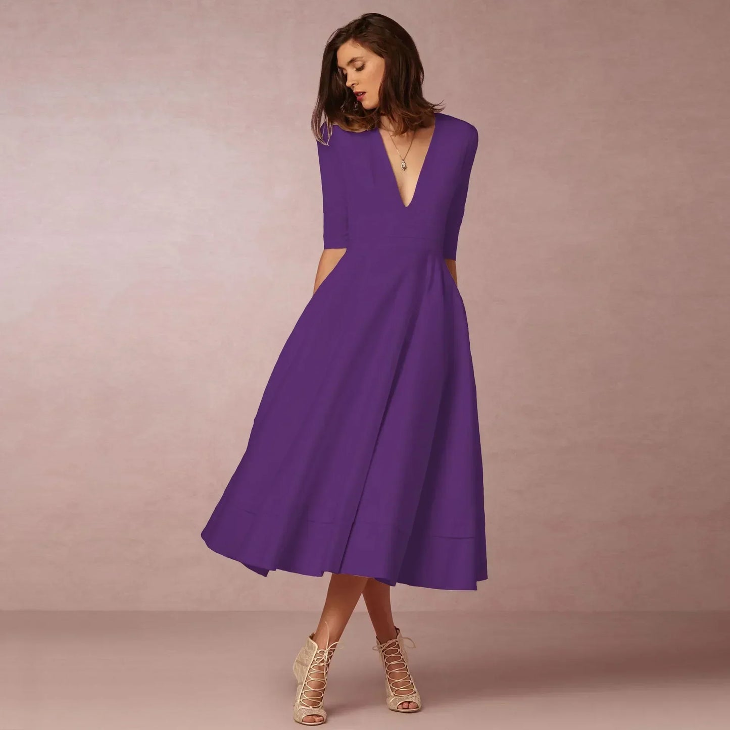 Damen Midi Kleid Fließend Lang