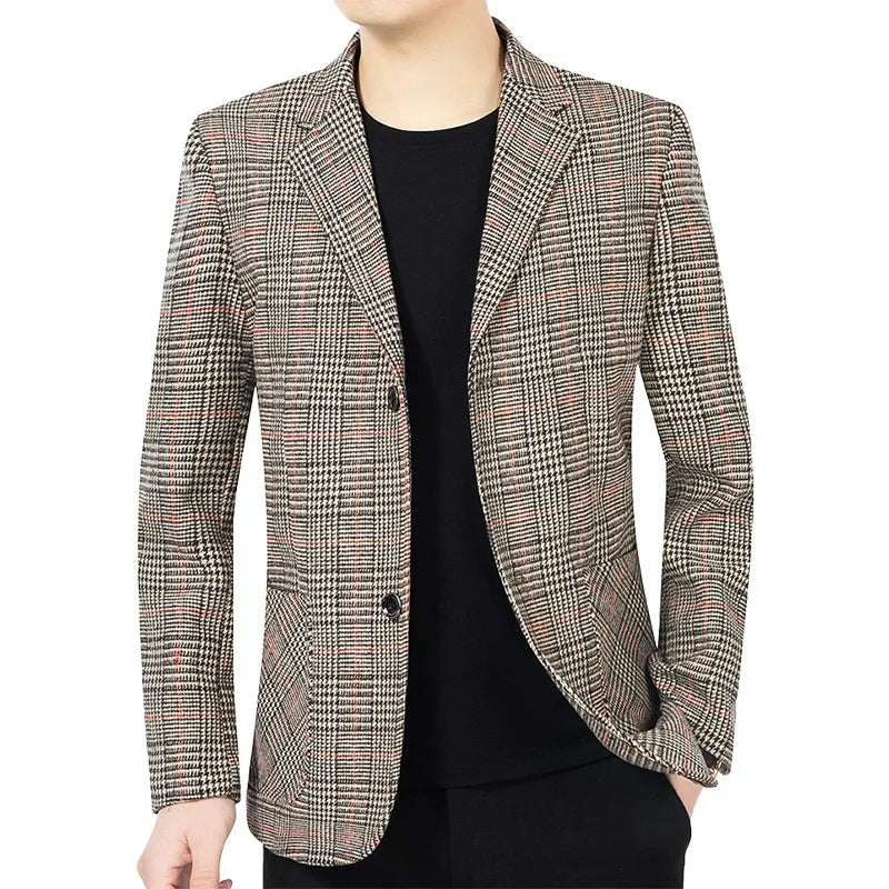 Herren Blazer Slim Fit Tweed Elegant dunkelgrau