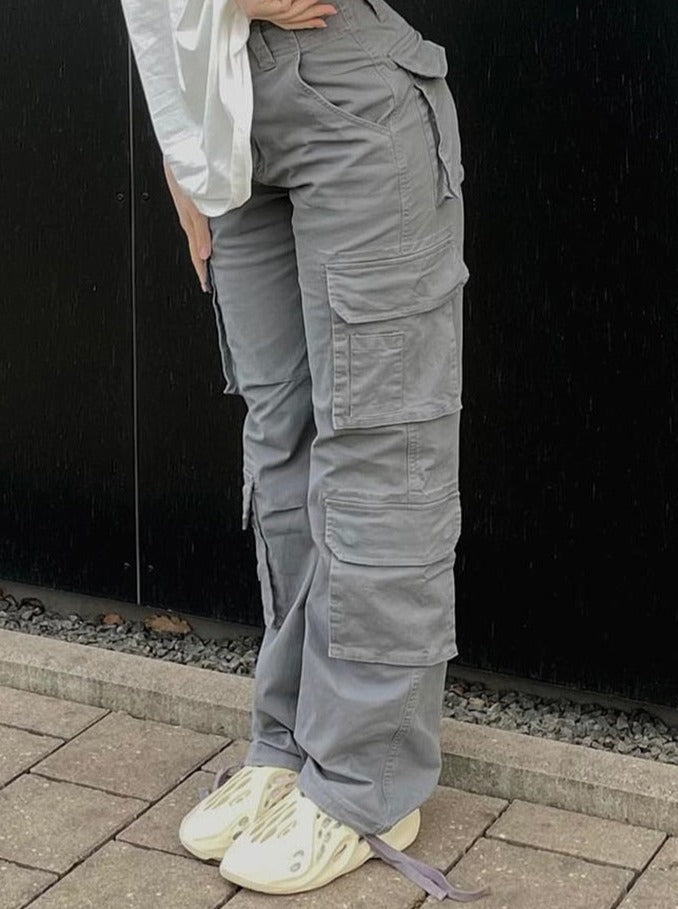 Damen Cargo-Hose Weite Beinlocke Mit Taschen