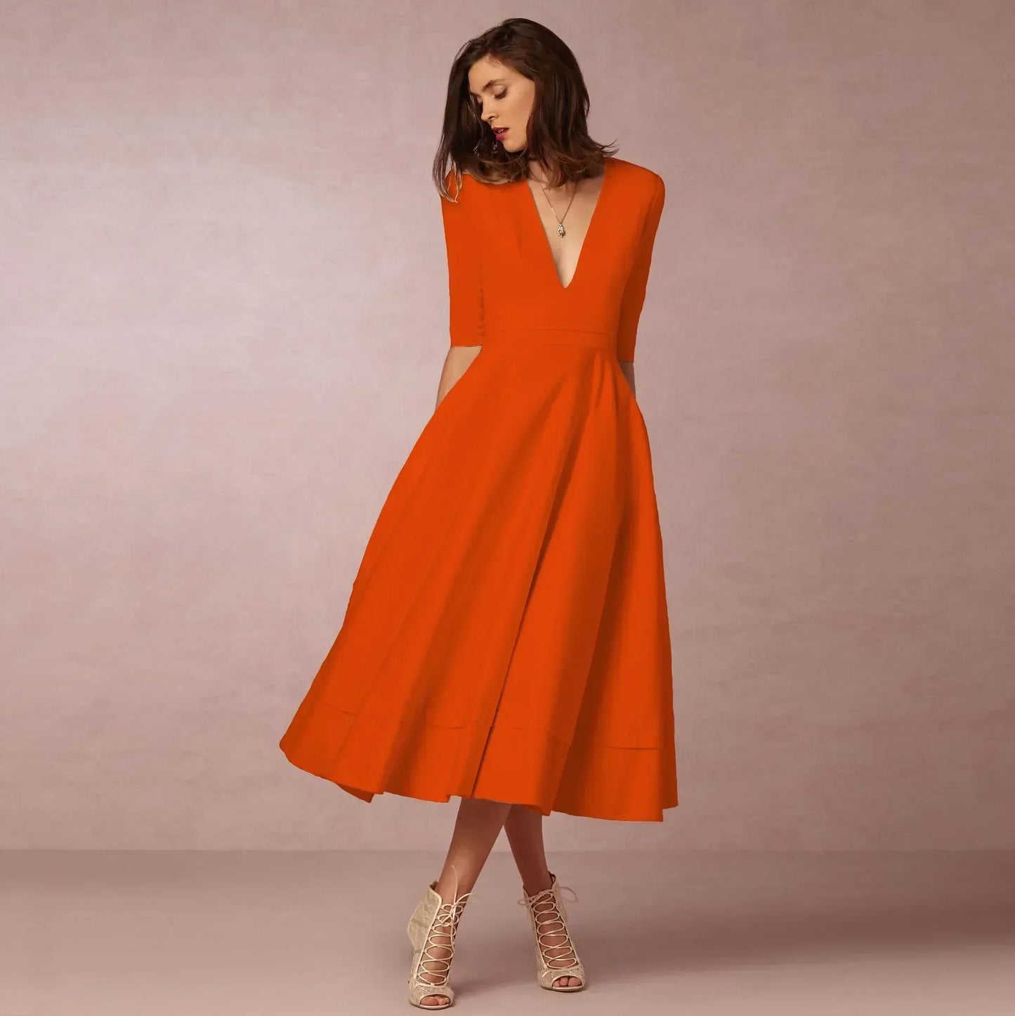 Damen Midi Kleid Fließend Lang