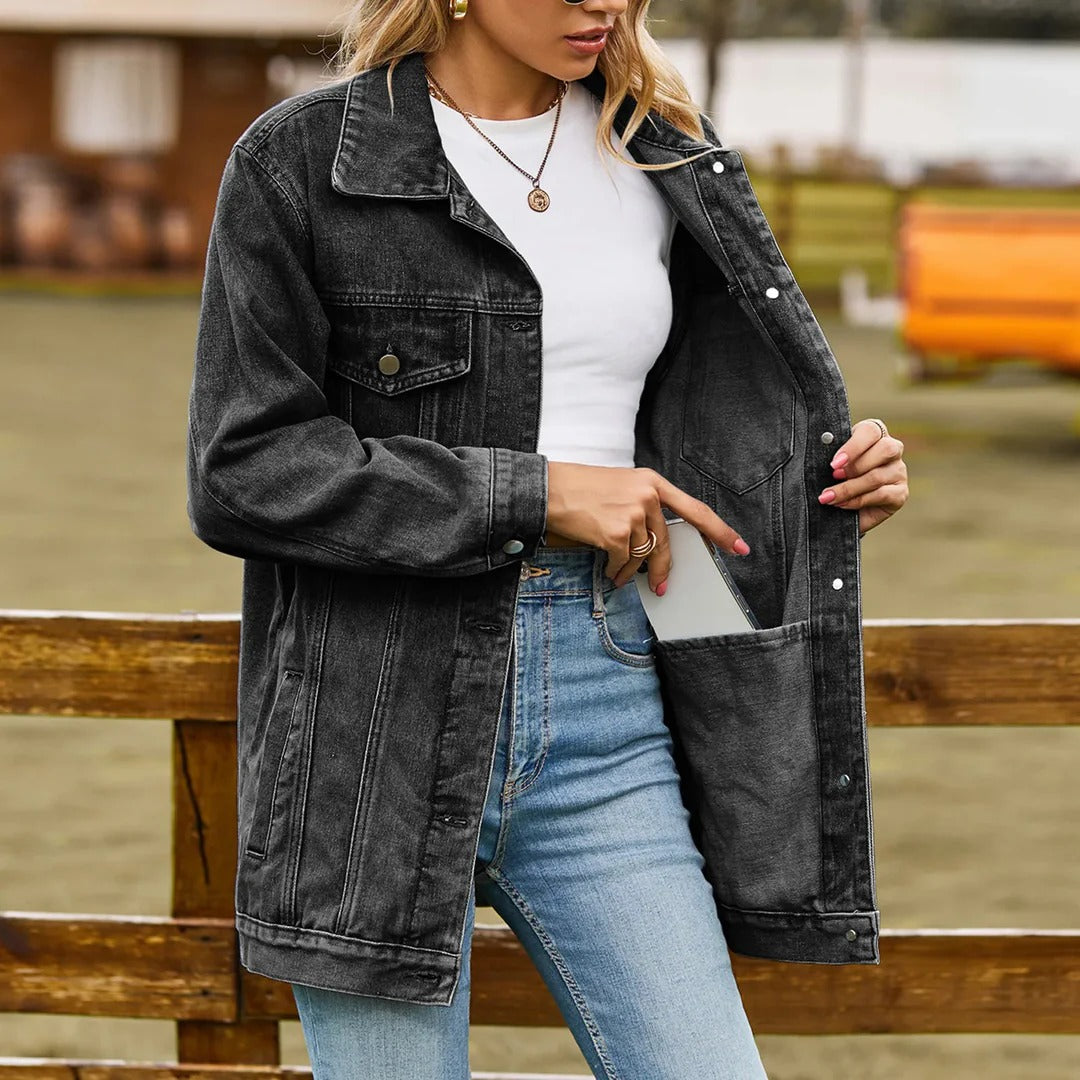 Damen Denimjacke Modern Schnitt Blau - Norvielle