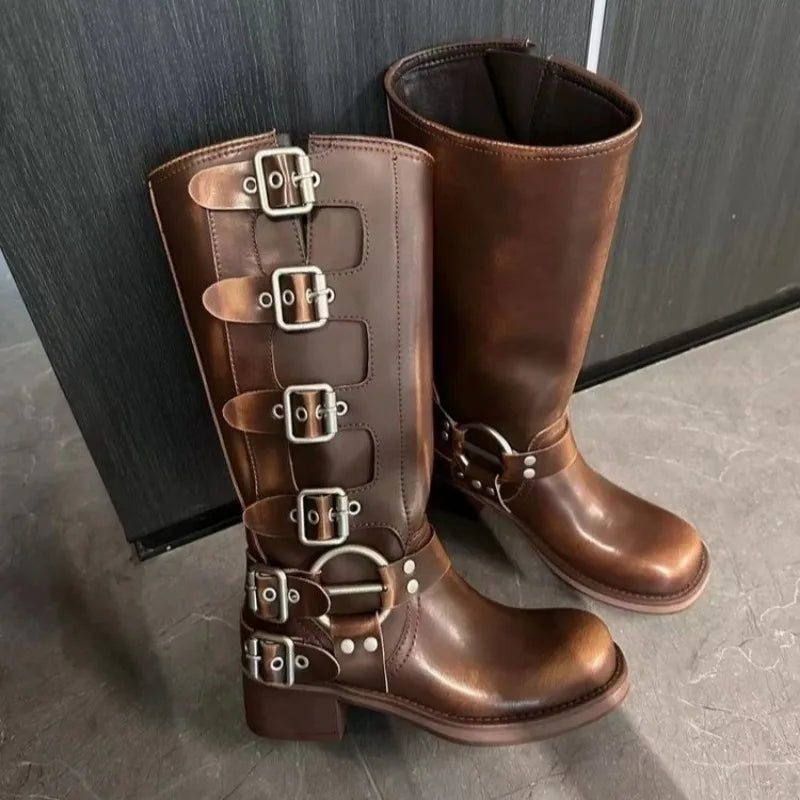 Damen Westernstiefel Hohe Rohrstiefel Freizeitschuhe